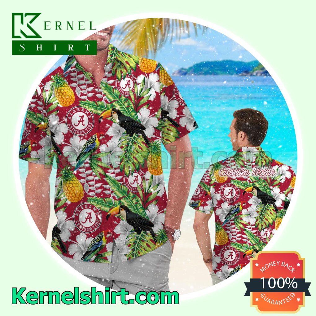 Personalized Alabama Crimson Tide Parrot Floral Tropical Summer Hawaiian Shirt