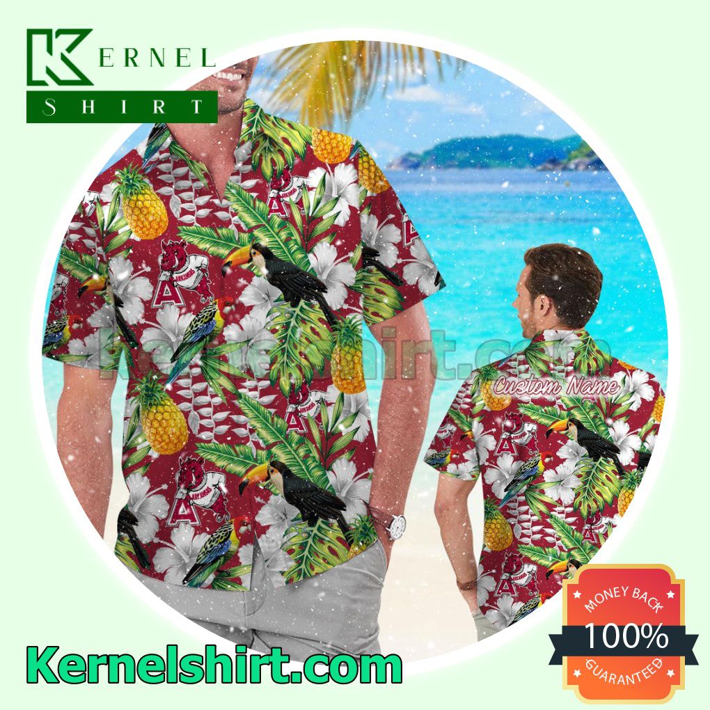 Personalized Arkansas Razorbacks Parrot Floral Tropical Summer Hawaiian Shirt