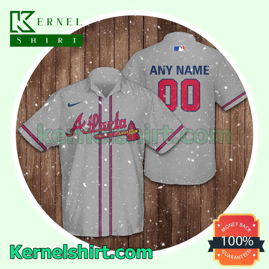 Personalized Atlanta Braves Baseball Grey Aloha Beach Hawaiian Shirt