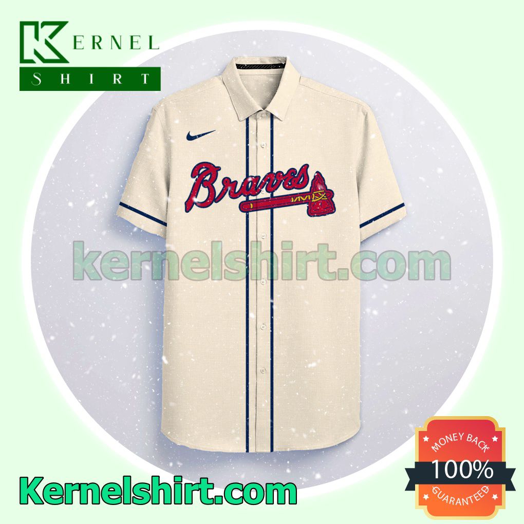 Personalized Atlanta Braves Beige Aloha Beach Hawaiian Shirt