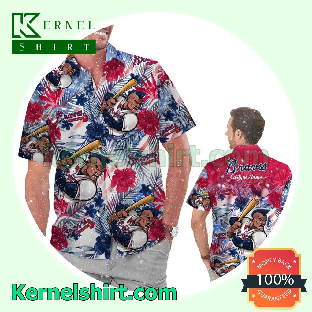 Personalized Atlanta Braves Tropical Floral America Flag For MLB Football Lovers Summer Hawaiian Shirt