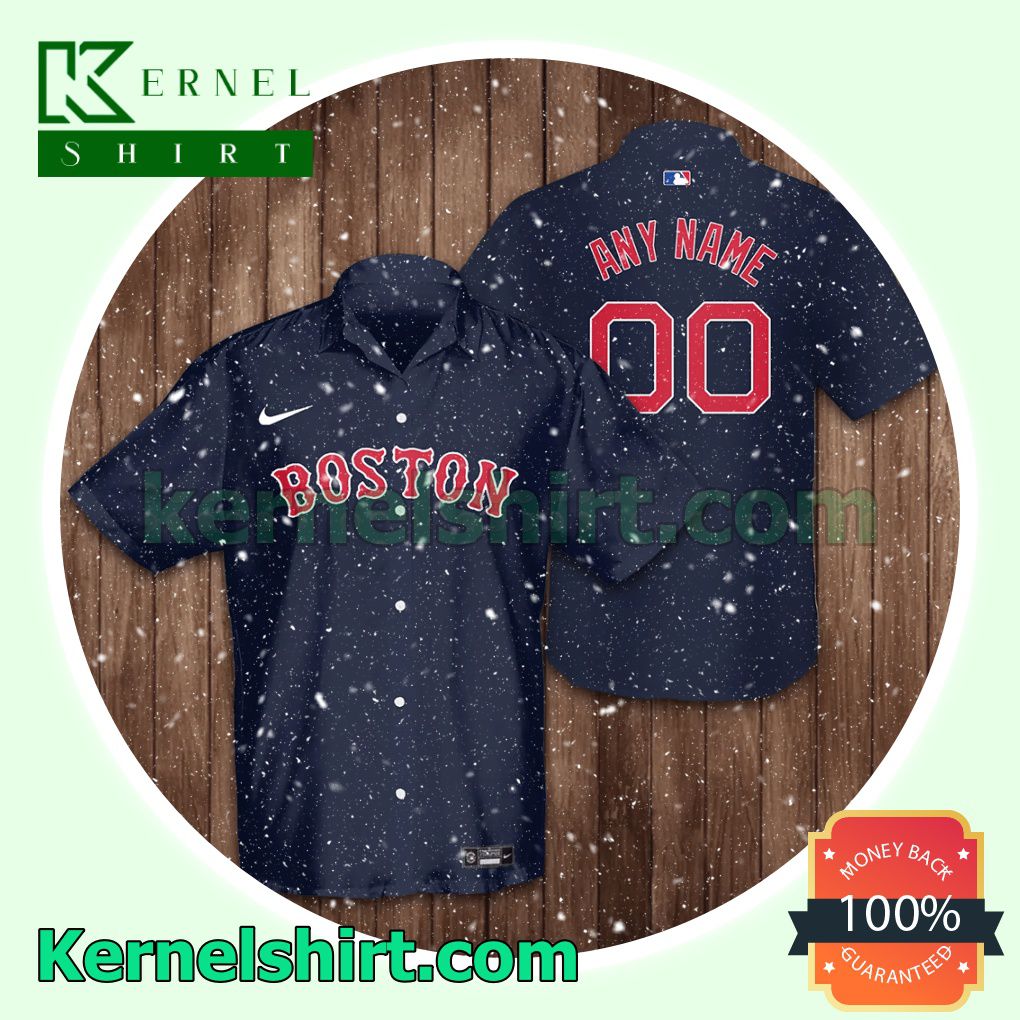 Personalized Boston Red Sox Baseball Navy Aloha Beach Hawaiian Shirt