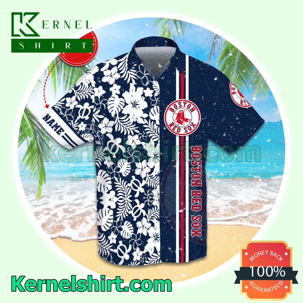 Personalized Boston Red Sox Flowery Navy Aloha Beach Hawaiian Shirt