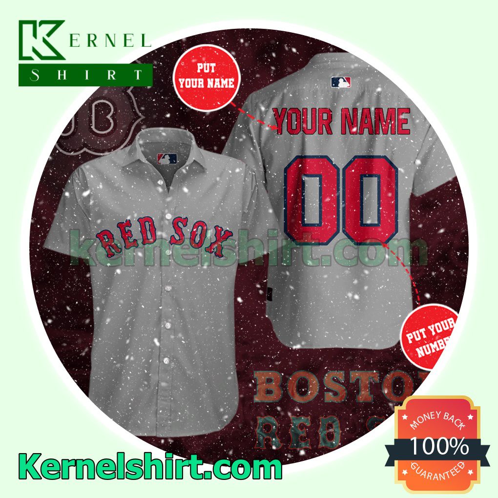 Personalized Boston Red Sox Light Gray Aloha Beach Hawaiian Shirt