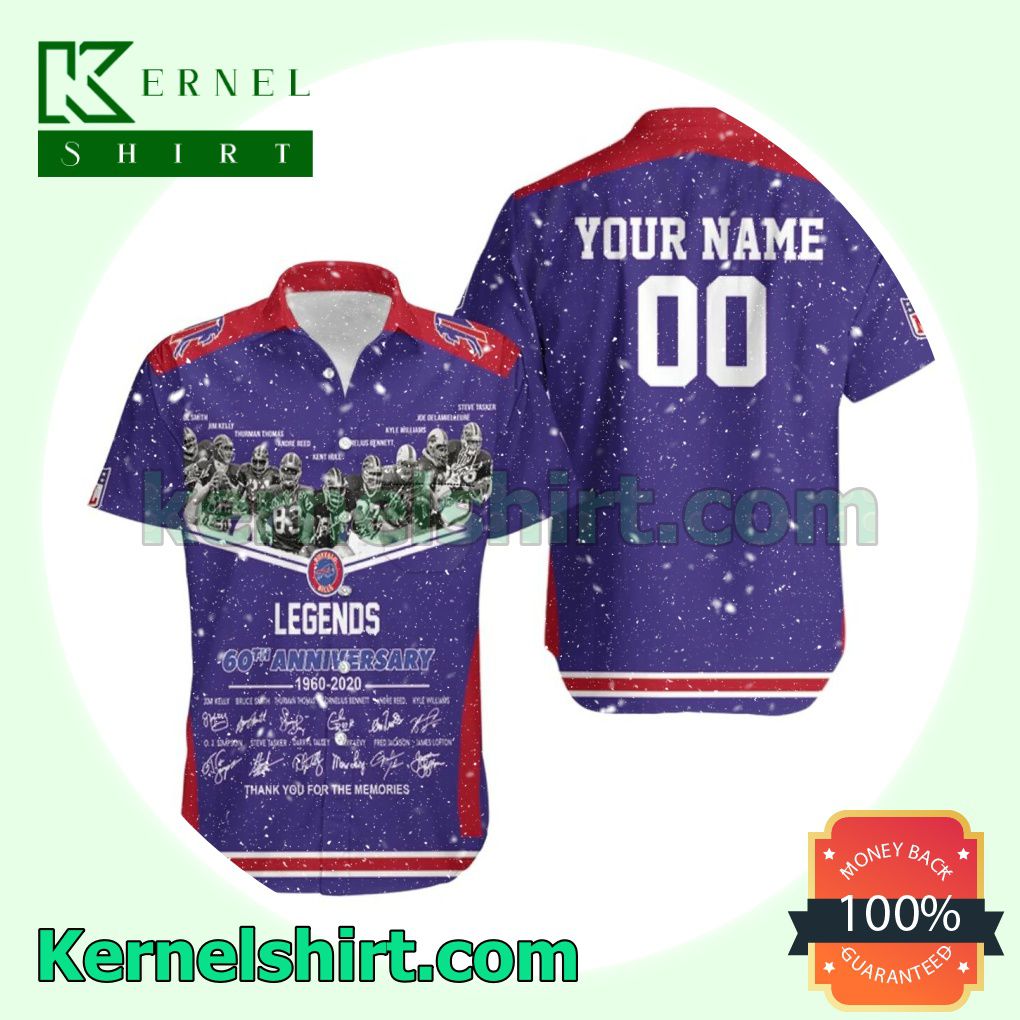 Personalized Buffalo Bills Legends 60th Anniversary 1960-2020 Signatures Thank You For The Memories Purple Beach Shirt