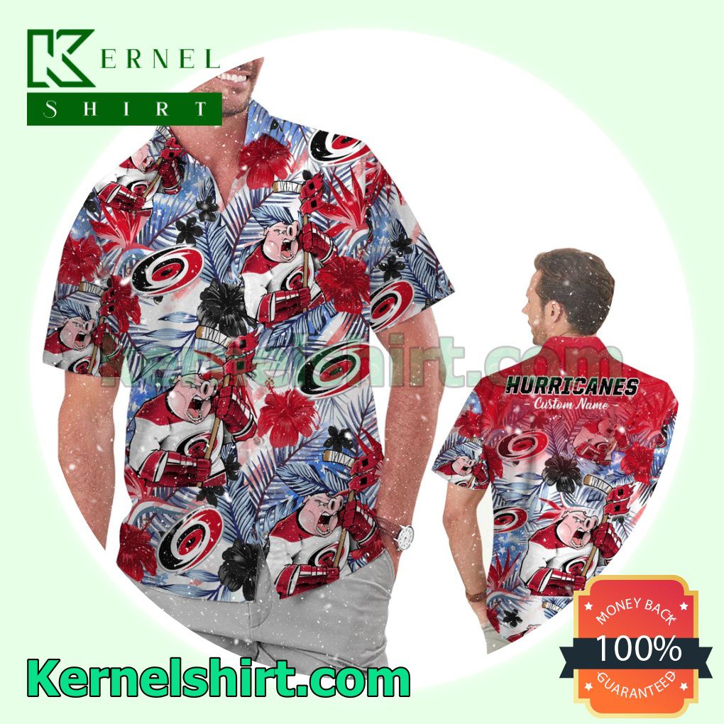 Personalized Carolina Hurricanes Tropical Floral America Flag Summer Hawaiian Shirt