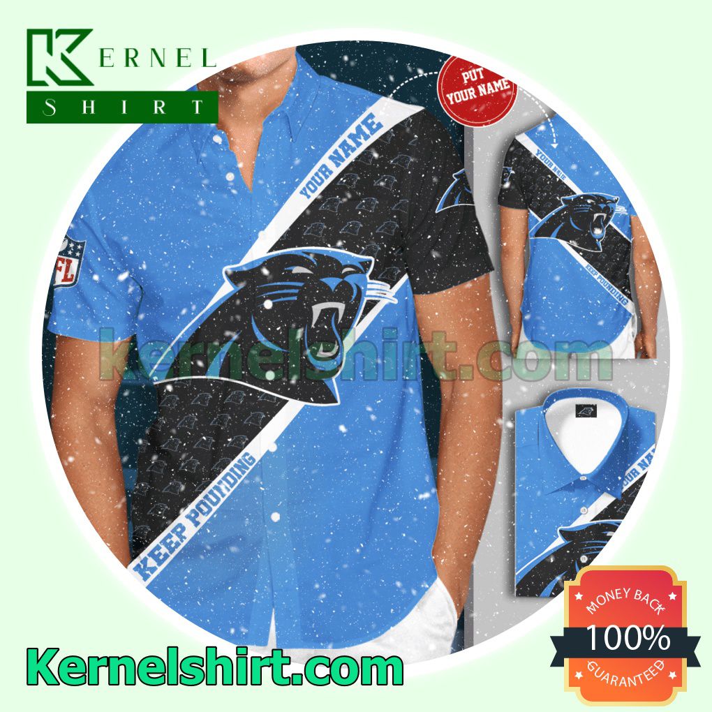 Personalized Carolina Panthers Light Blue Black Aloha Beach Hawaiian Shirt