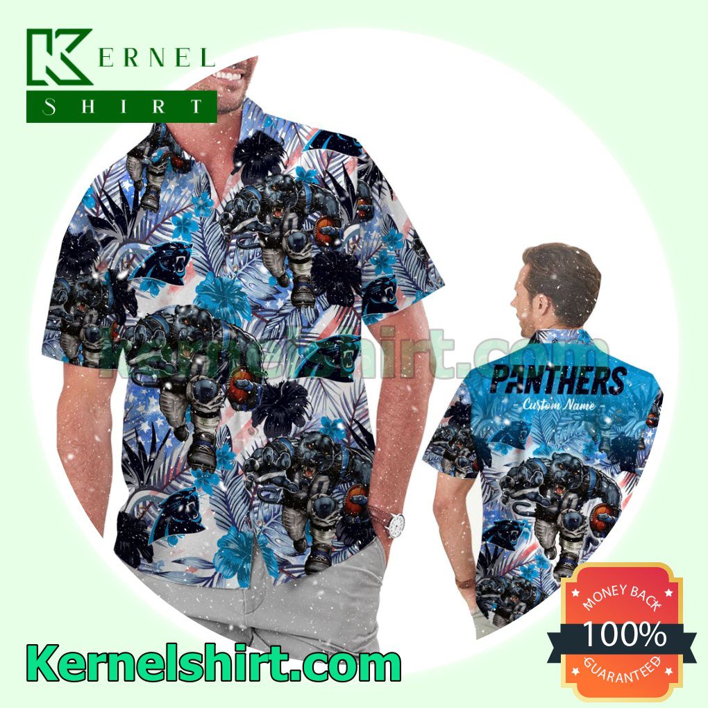 Personalized Carolina Panthers Tropical Floral America Flag Aloha Summer Hawaiian Shirt