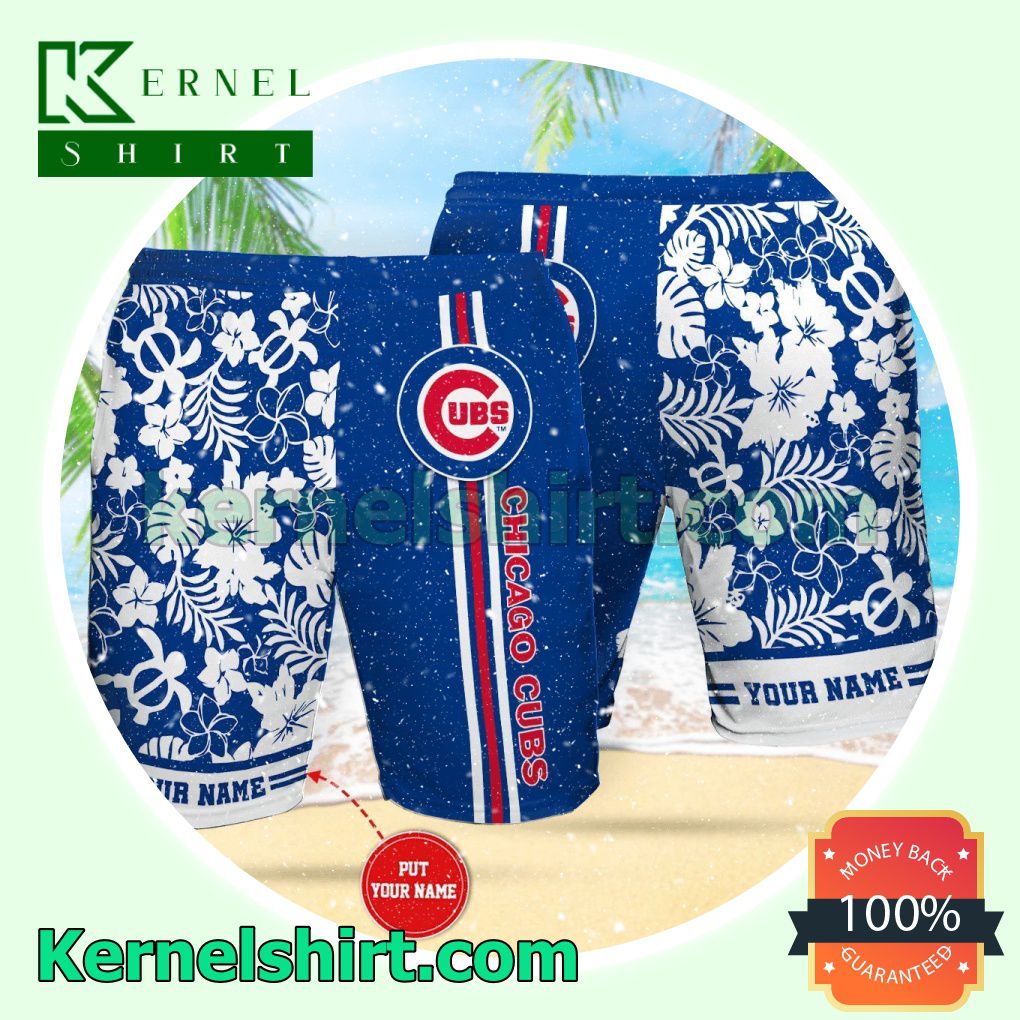 Personalized Chicago Cubs Cobalt Aloha Beach Hawaiian Shirt