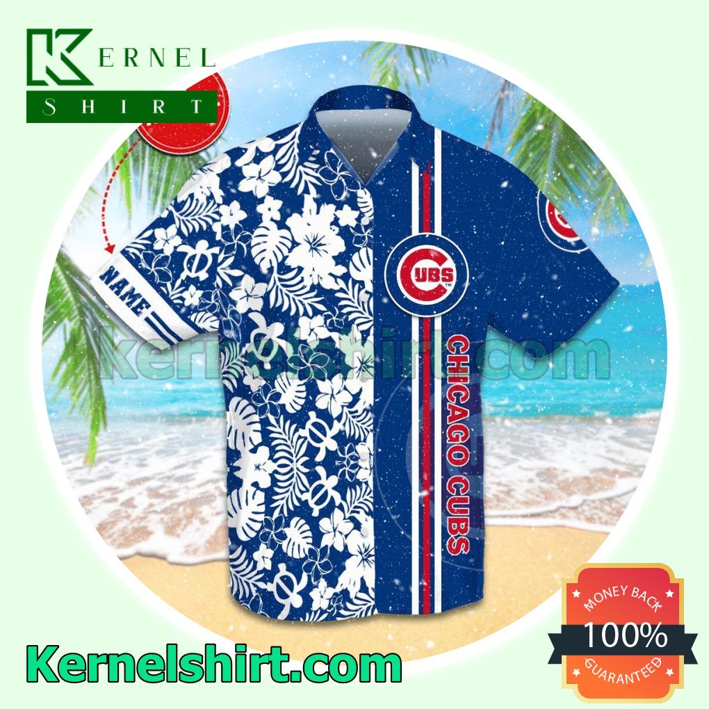 Personalized Chicago Cubs Flowery Cobalt Aloha Beach Hawaiian Shirt