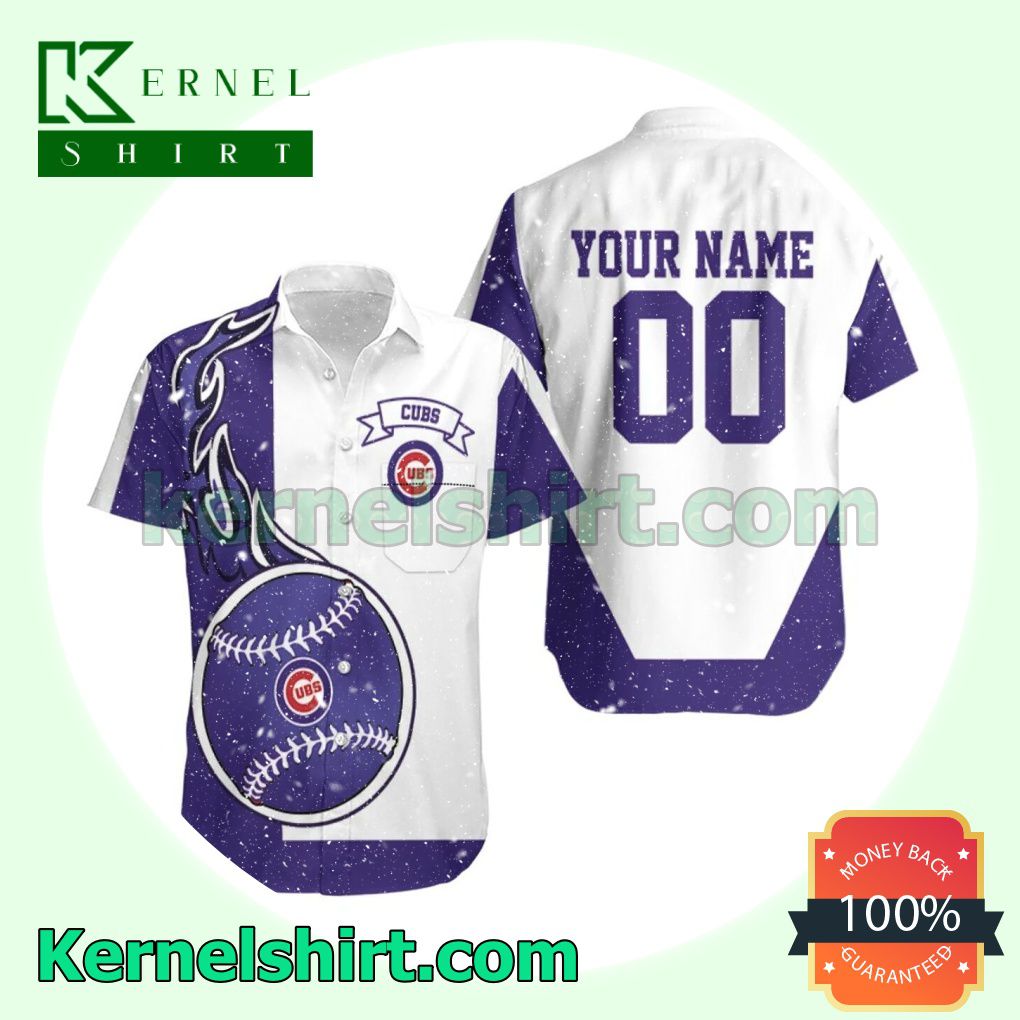 Print On Demand Personalized Chicago Cubs Mix Purple And White Beach Shirt