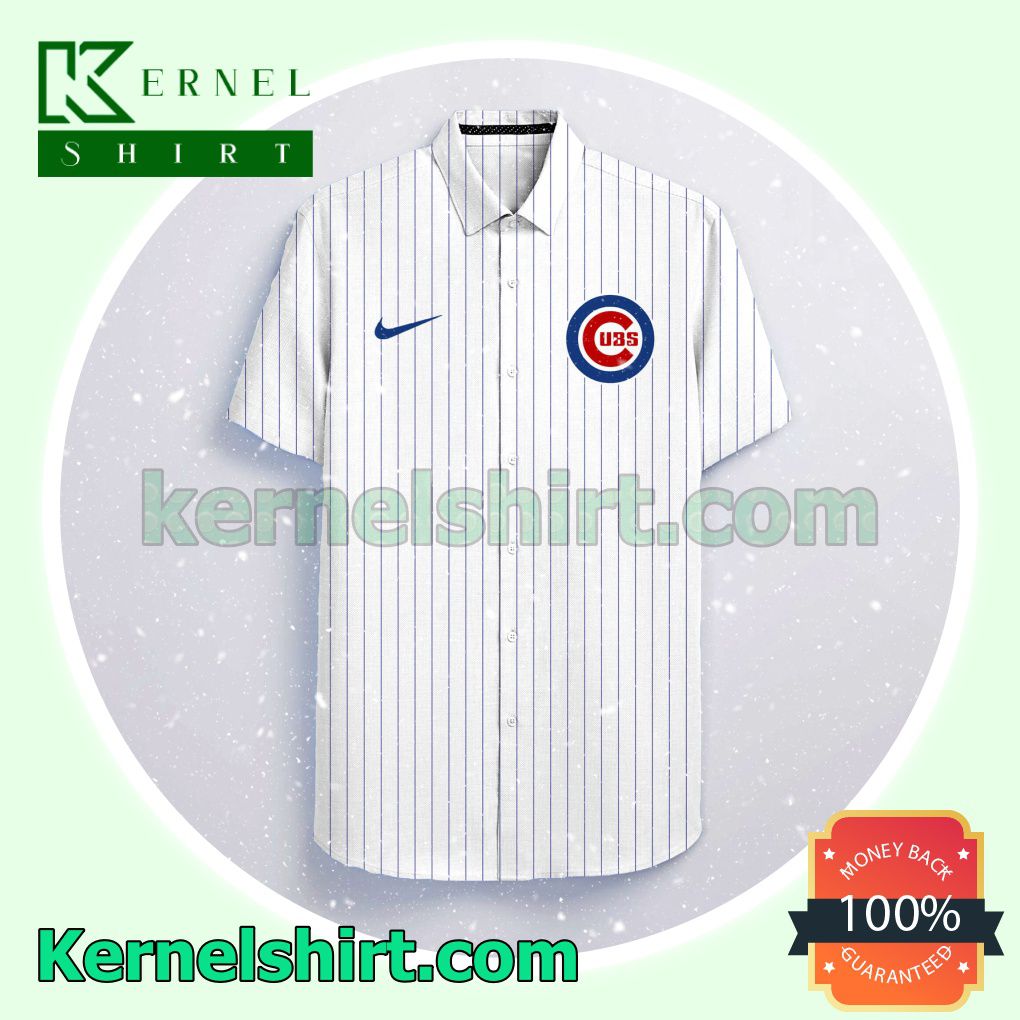 Personalized Chicago Cubs White Logo Branded Aloha Beach Hawaiian Shirt