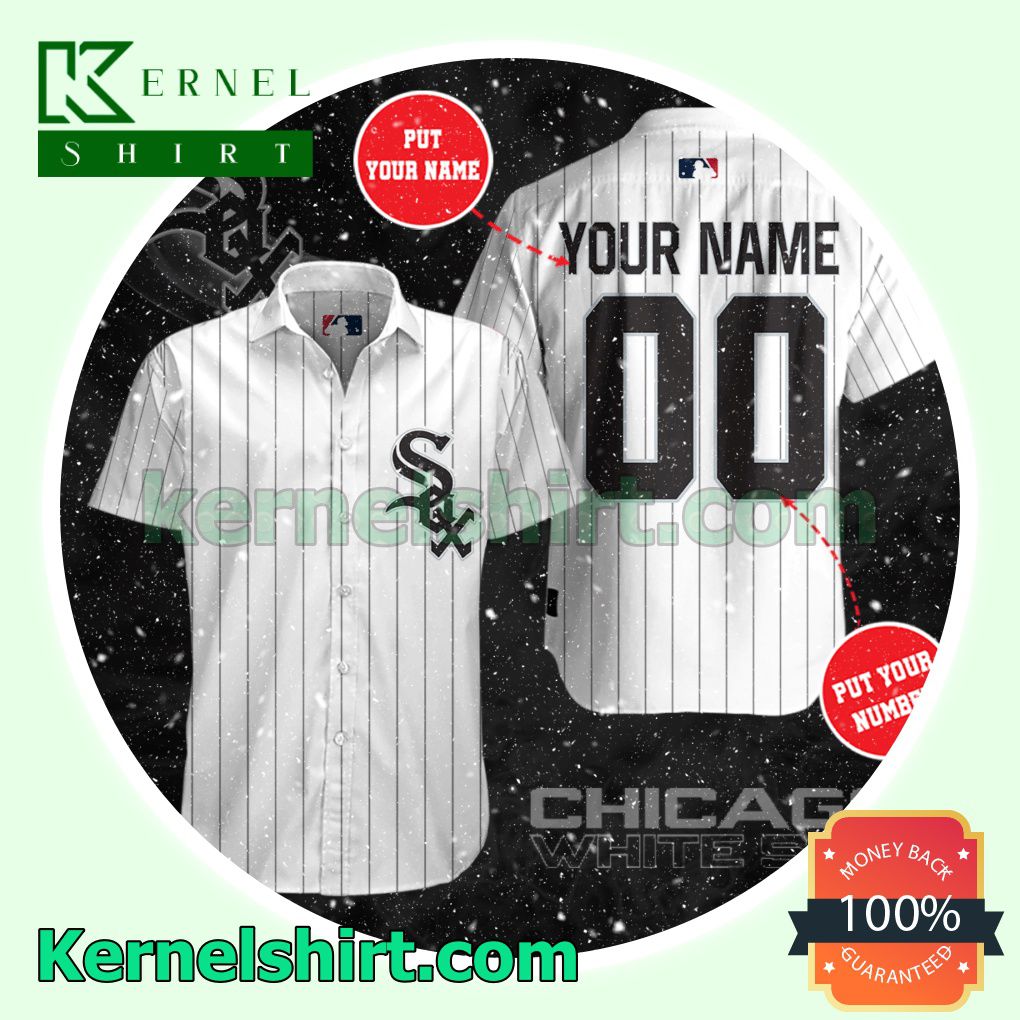 Personalized Chicago White Sox Pinstripe White Aloha Beach Hawaiian Shirt