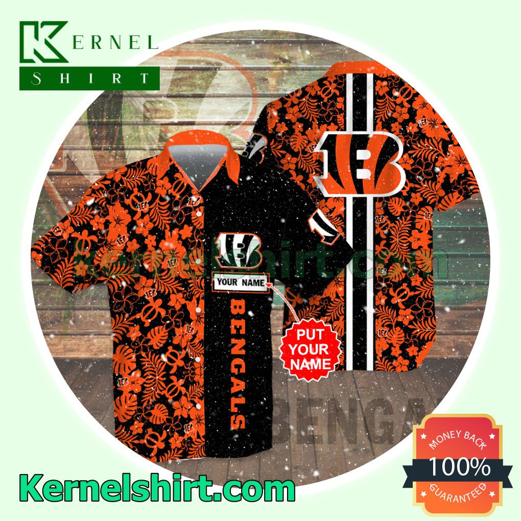 Personalized Cincinnati Bengals Flowery Black Orange Aloha Beach Hawaiian Shirt