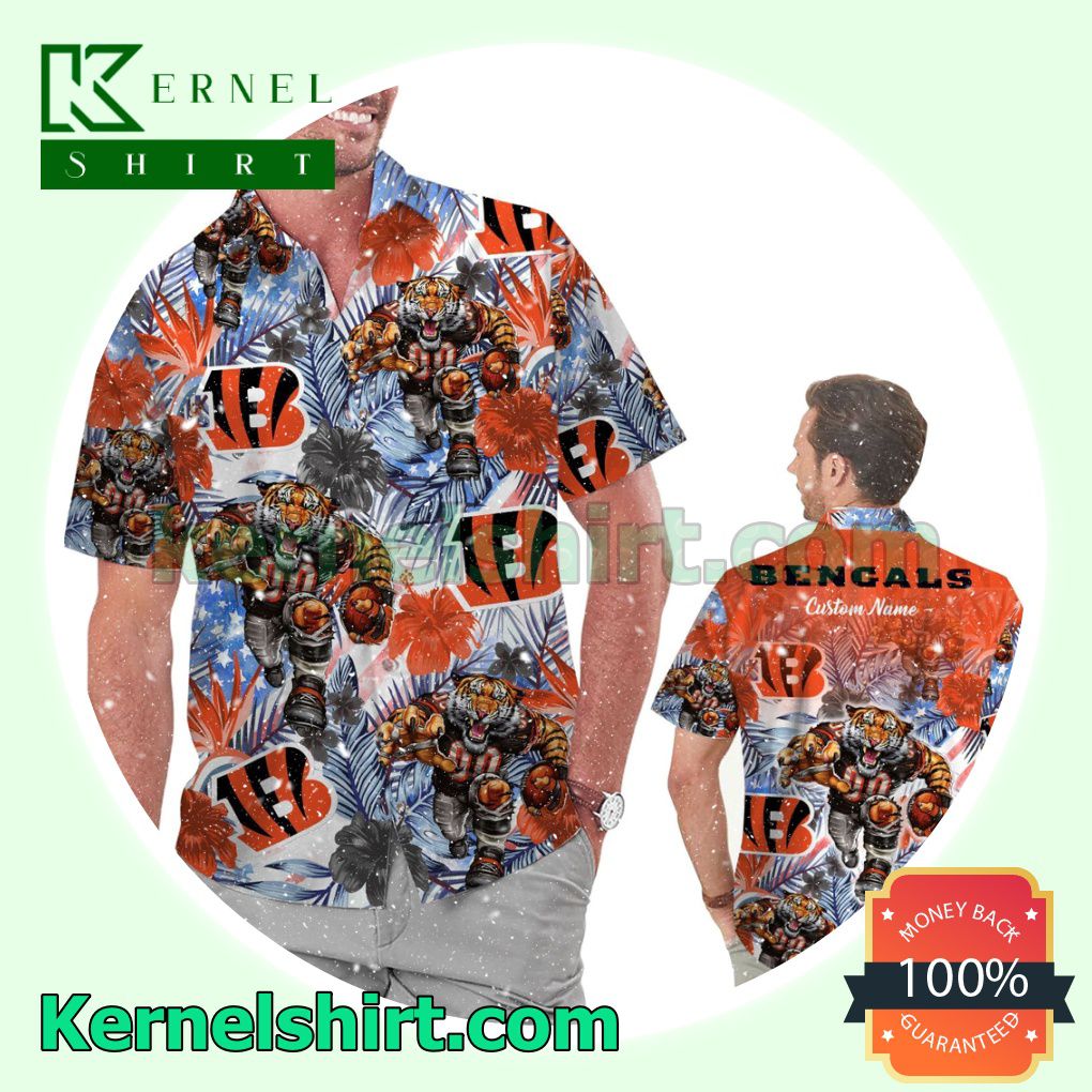 Personalized Cincinnati Bengals Tropical Floral America Flag Aloha Summer Hawaiian Shirt
