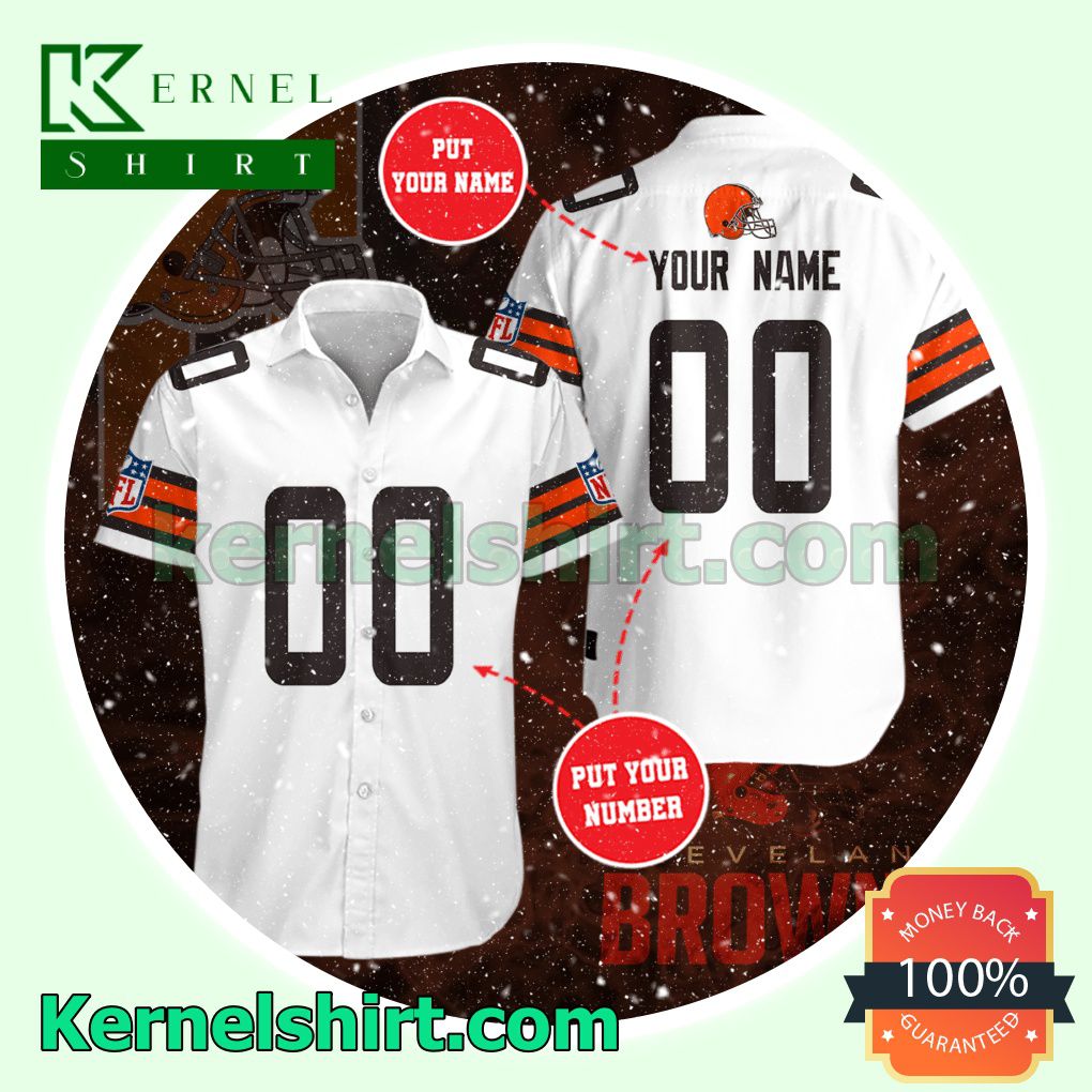 Personalized Cleveland Browns Football Team White Aloha Beach Hawaiian Shirt