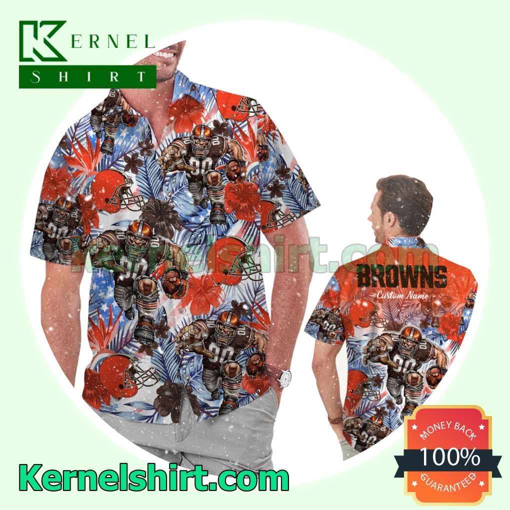 Personalized Cleveland Browns Tropical Floral America Flag Aloha Summer Hawaiian Shirt