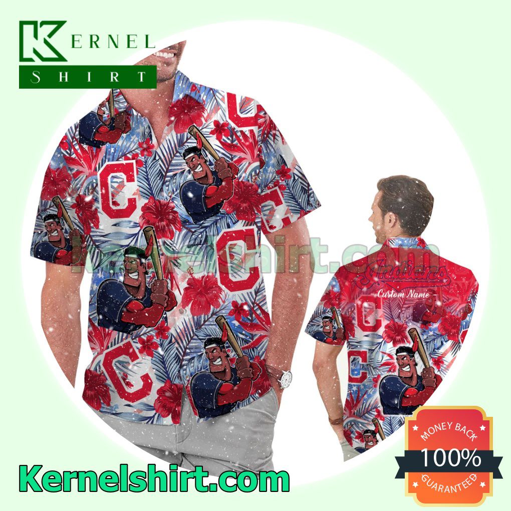 Personalized Cleveland Indians Tropical Floral America Flag For MLB Football Lovers Summer Hawaiian Shirt