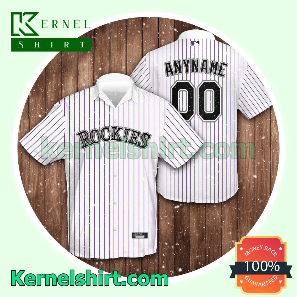 Personalized Colorado Rockies Baseball Pinstripe Baseball White Aloha Beach Hawaiian Shirt