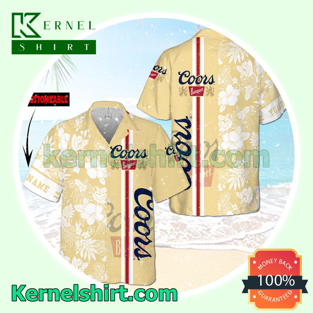 Personalized Coors Banquet Flowery Light Yellow Aloha Beach Hawaiian Shirt