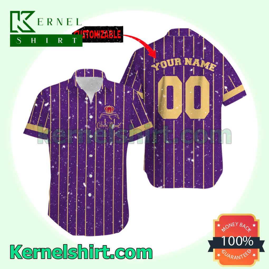 Personalized Crown Royal Pinstripe Purple Aloha Beach Hawaiian Shirt