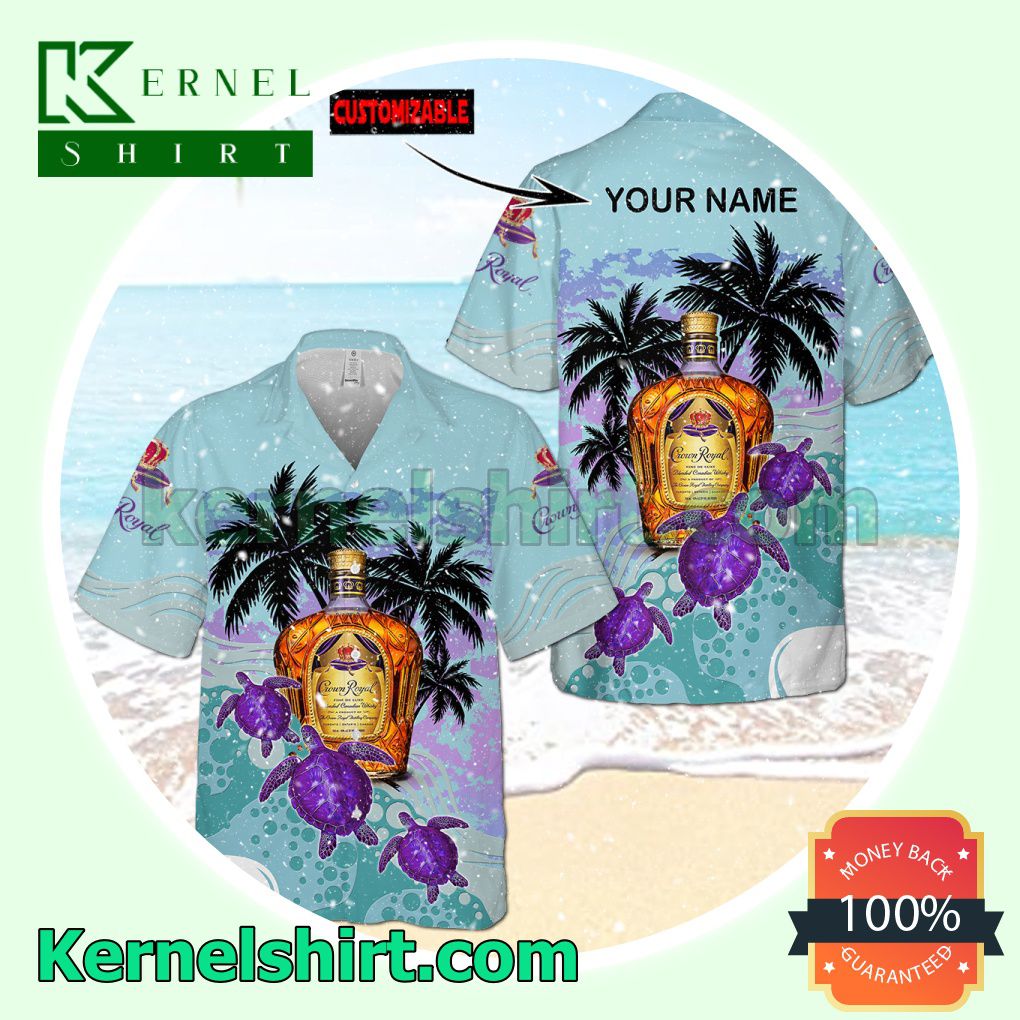 Personalized Crown Royal Turtles Palm Tree Light Blue Aloha Beach Hawaiian Shirt