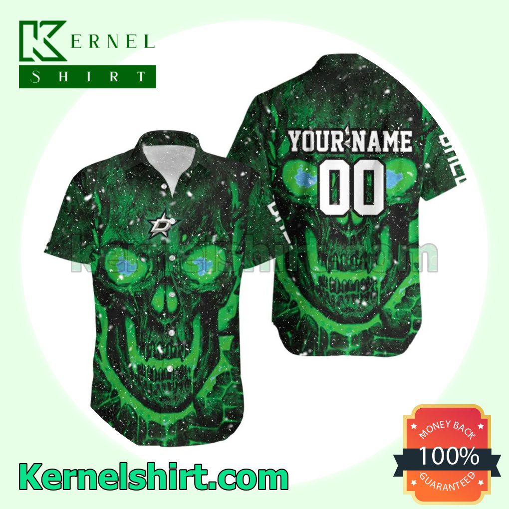 Personalized Dallas Stars Green Skull Beach Shirt