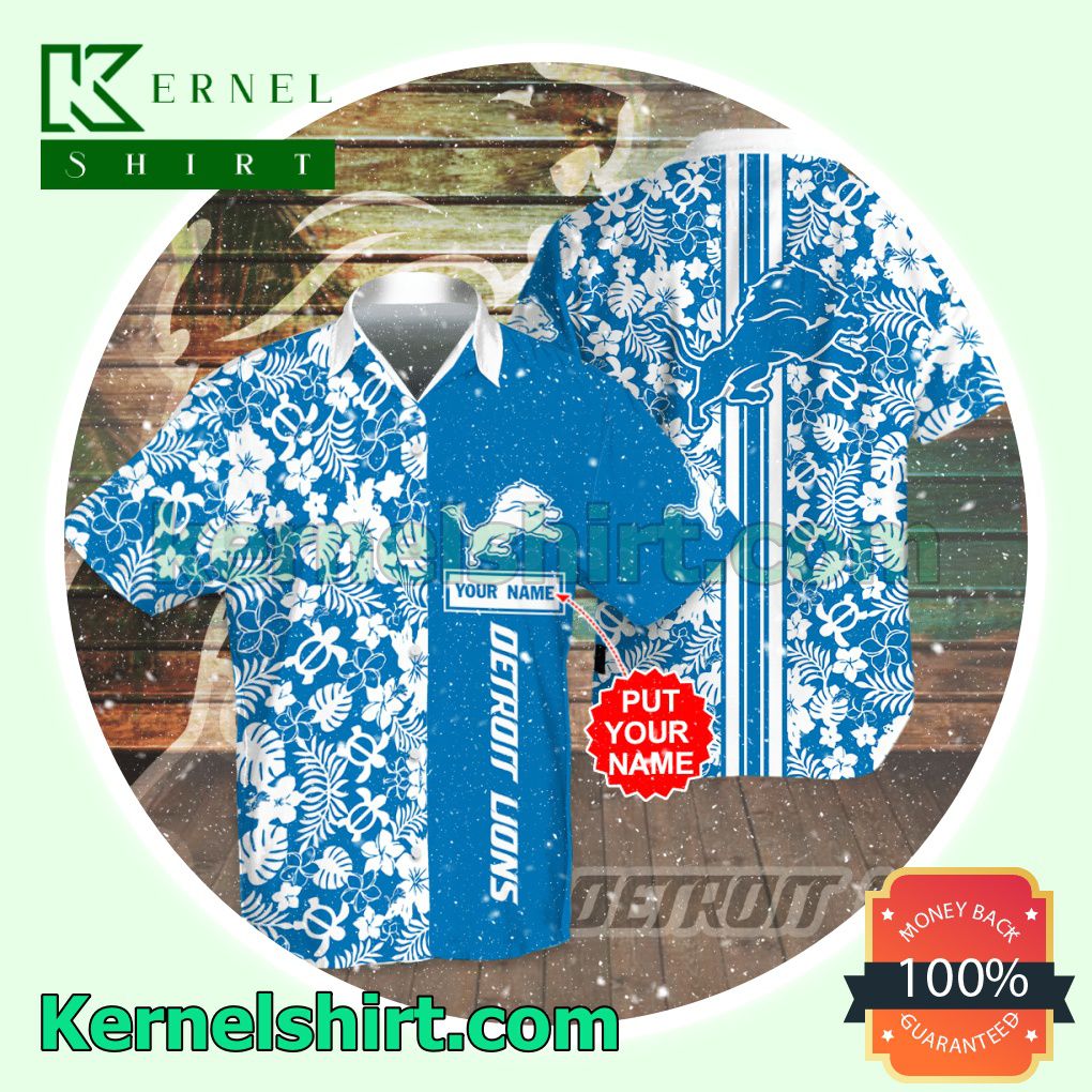 Personalized Detroit Lions Flowery Blue Aloha Beach Hawaiian Shirt