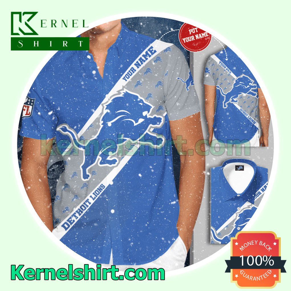 Personalized Detroit Lions Football Blue Aloha Beach Hawaiian Shirt