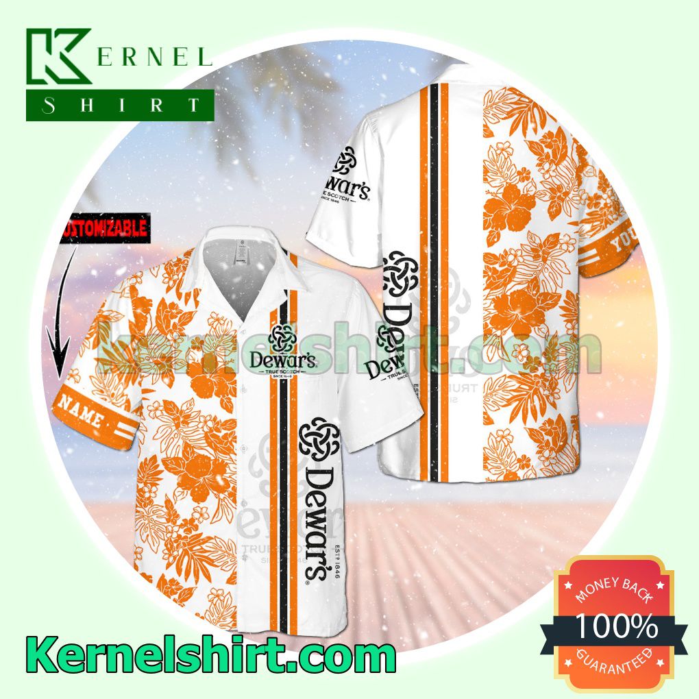 Personalized Dewar's Flower White Orange Aloha Beach Hawaiian Shirt
