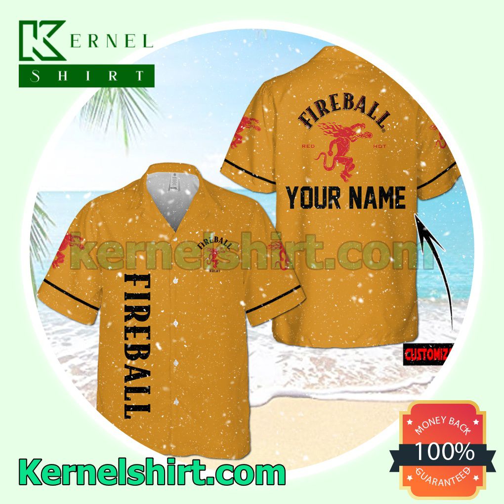 Personalized Fireball Cinnamon Whisky Yellow Aloha Beach Hawaiian Shirt