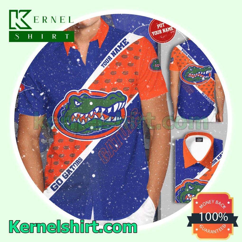 Personalized Florida Gators Logo Go Gators Blue Orange Aloha Beach Hawaiian Shirt