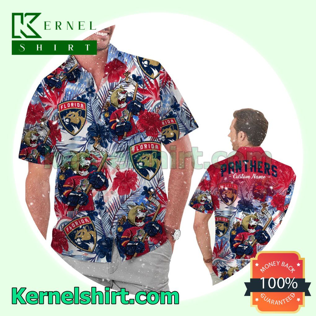 Personalized Florida Panthers Tropical Floral America Flag Summer Hawaiian Shirt