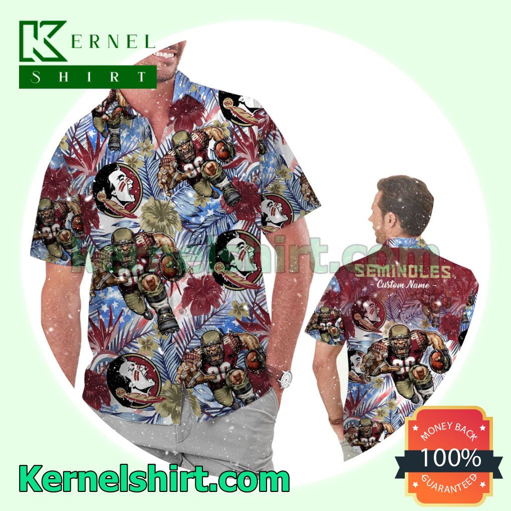 Personalized Florida State Seminoles Tropical Floral America Flag For NCAA Football Lovers Summer Hawaiian Shirt
