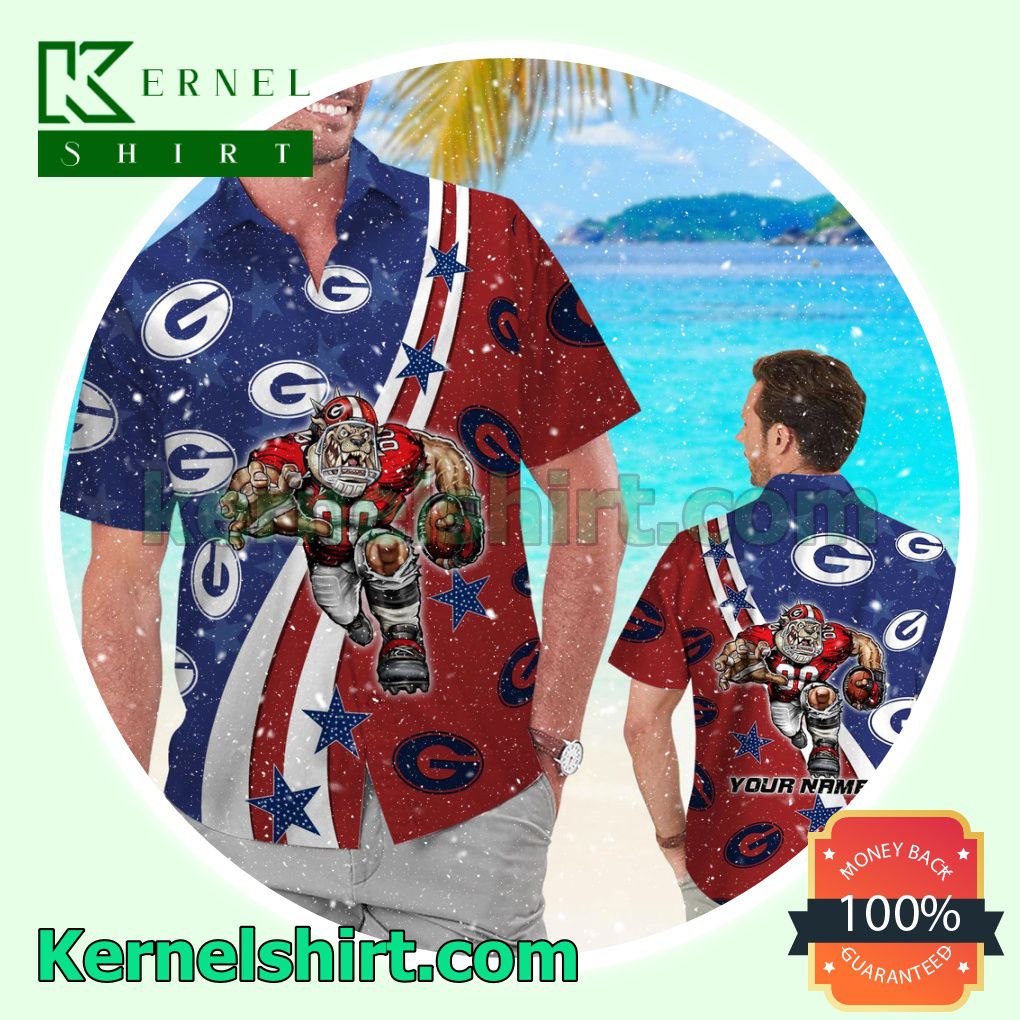Personalized Georgia Bulldogs American Flag Summer Hawaiian Shirt