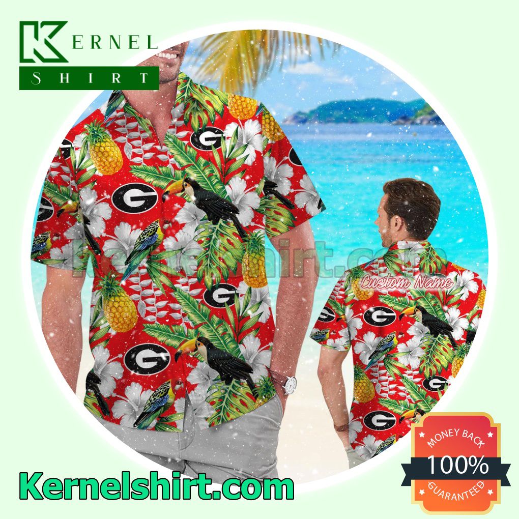 Personalized Georgia Bulldogs Parrot Floral Tropical Summer Hawaiian Shirt