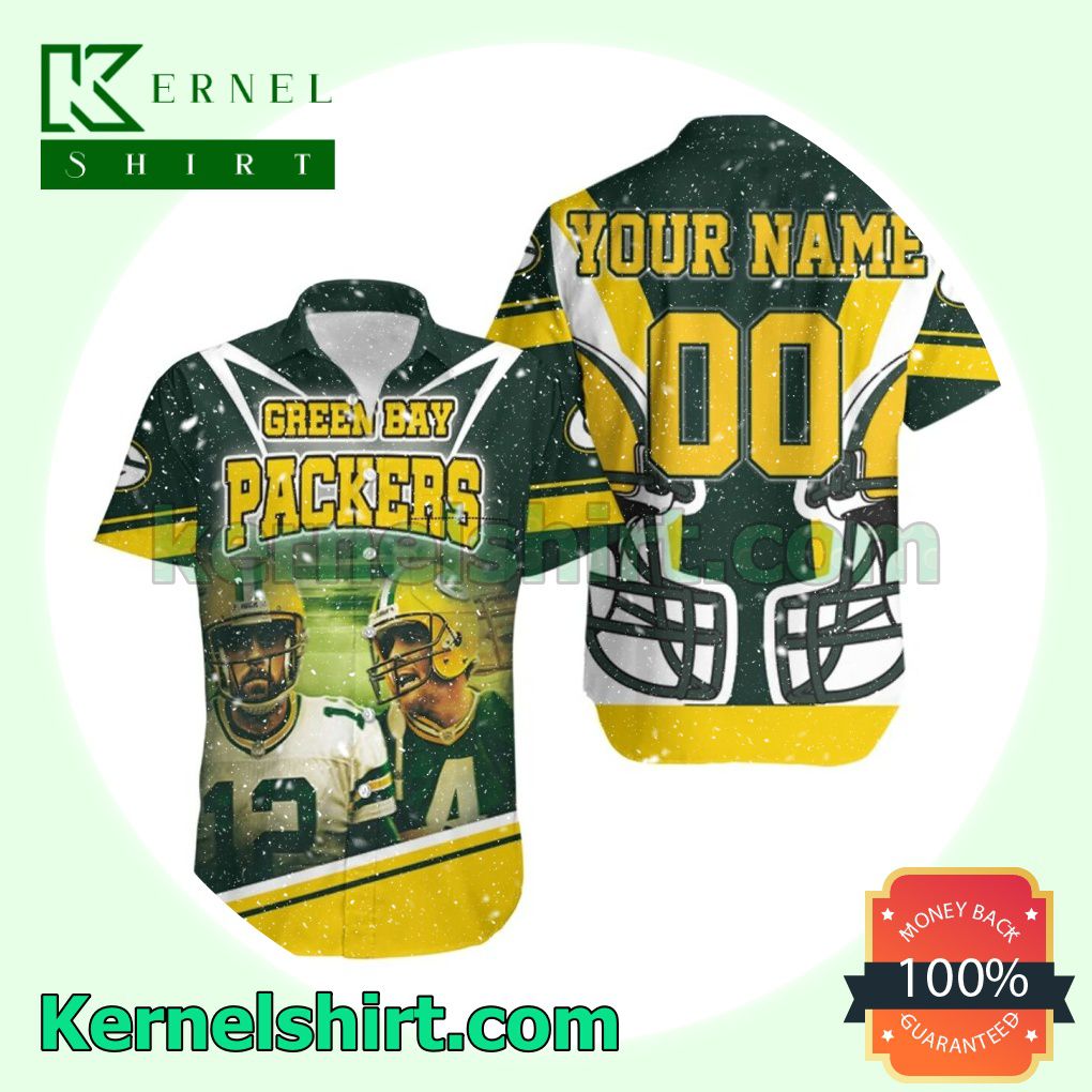 Personalized Green Bay Packers Aaron Rodgers 12 And Brett Favre 4 For Fans Beach Shirt