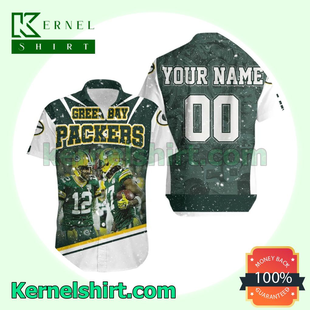 Personalized Green Bay Packers Aaron Rodgers 12 And Davante Adams 17 Nfl Beach Shirt