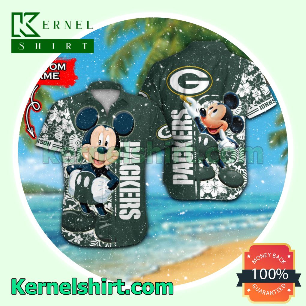 Personalized Green Bay Packers & Mickey Mouse Summer Hawaiian Shirt