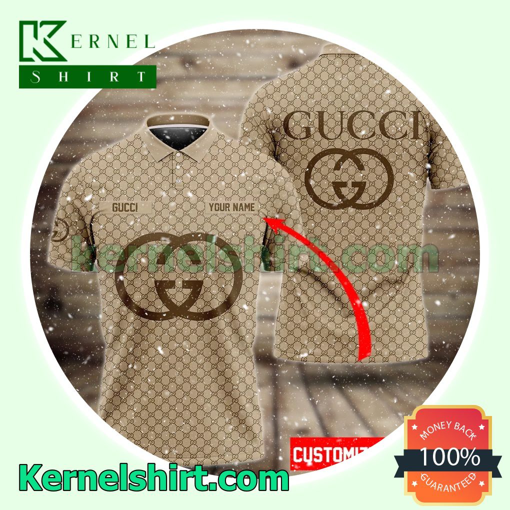 Personalized Gucci Monogram With Big Brown Logo Golf Polo
