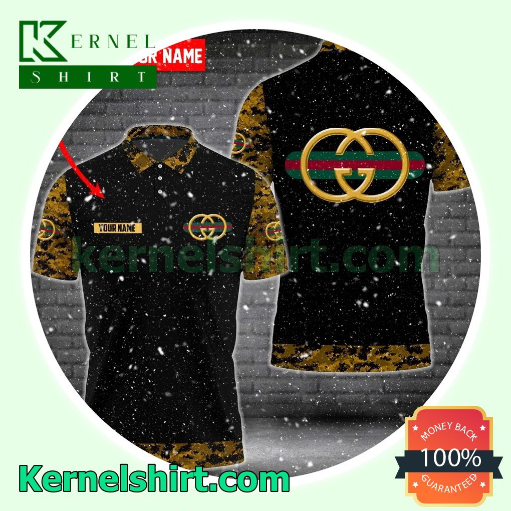 Personalized Gucci Stripe Logo With Camouflage Black Golf Polo