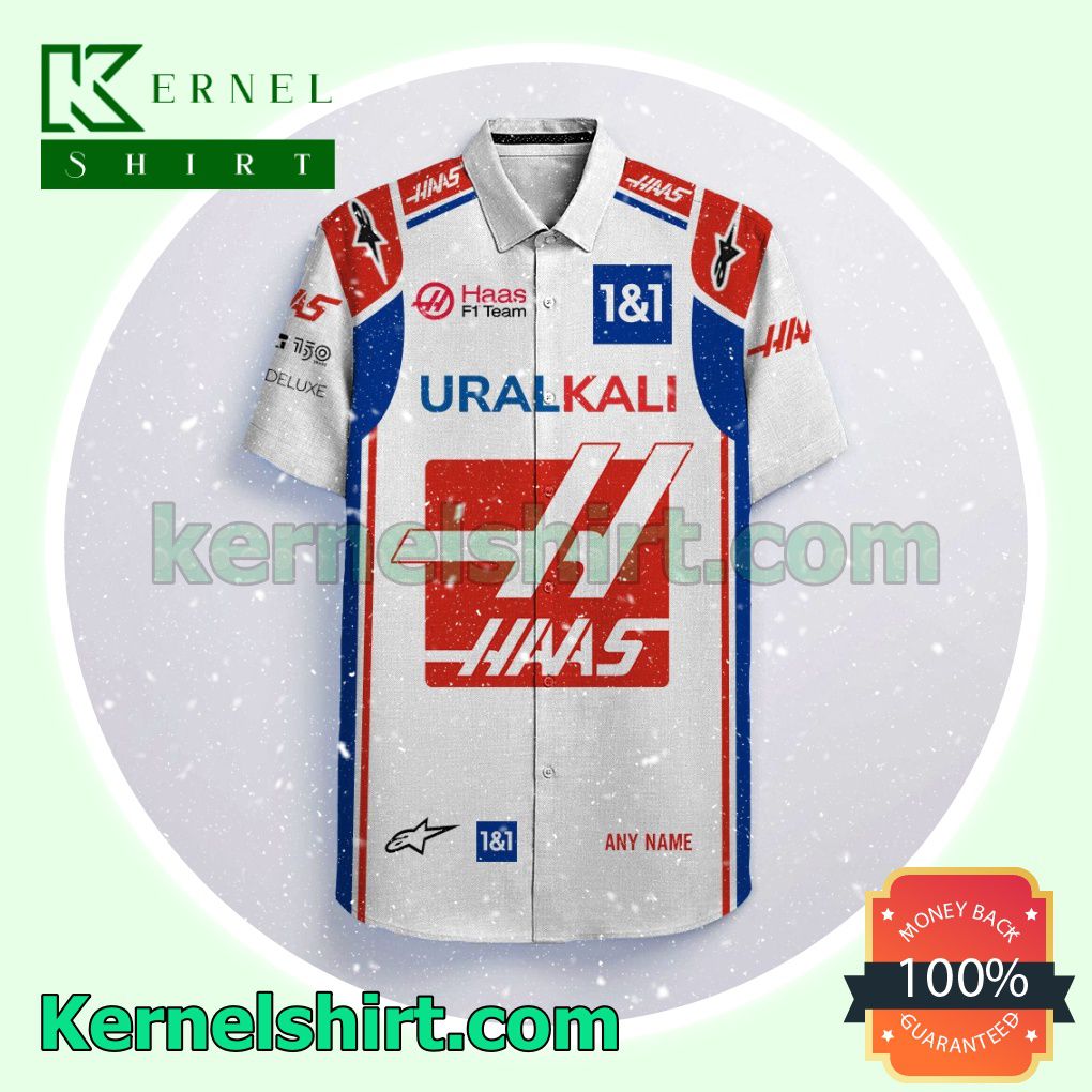 Personalized Haas F1 Racing Uralkali 1&1 Alpinestars White Aloha Beach Hawaiian Shirt a