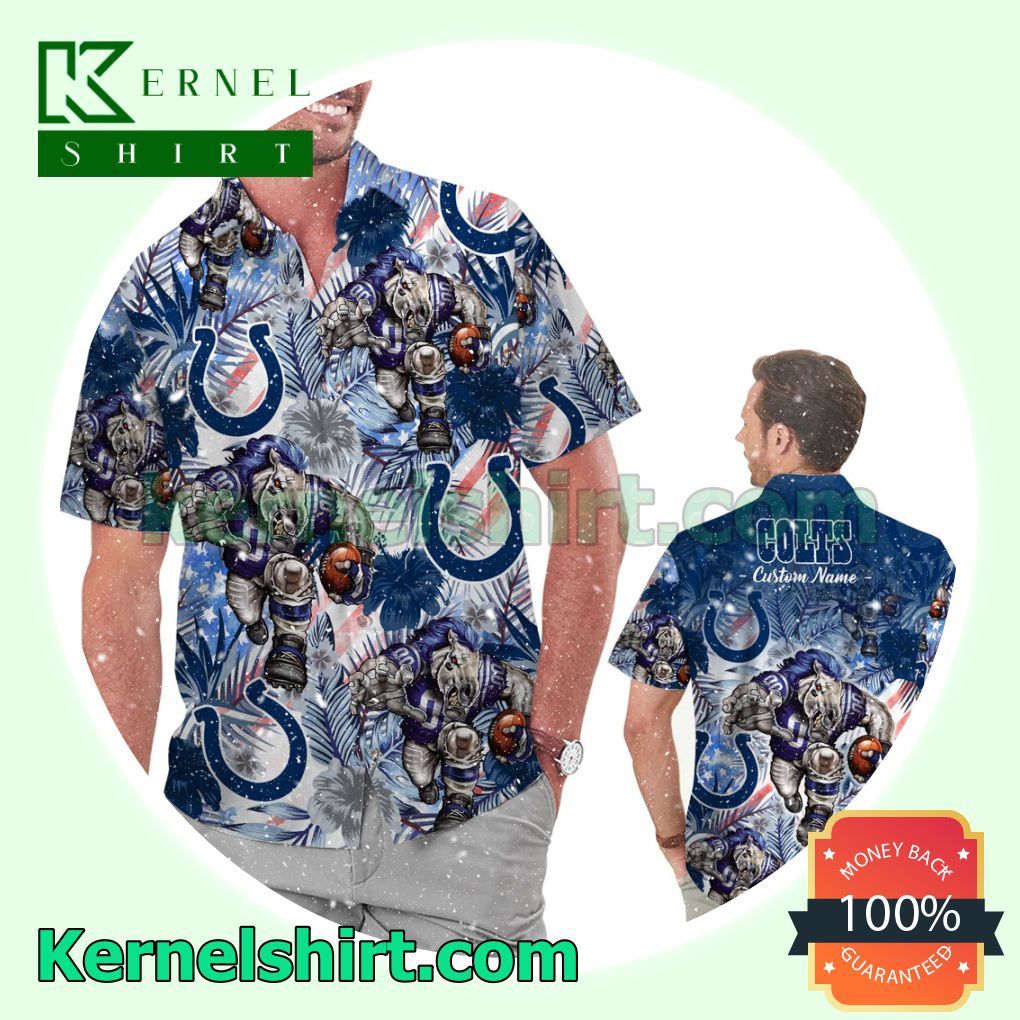 Personalized Indianapolis Colts Tropical Floral America Flag Aloha Summer Hawaiian Shirt