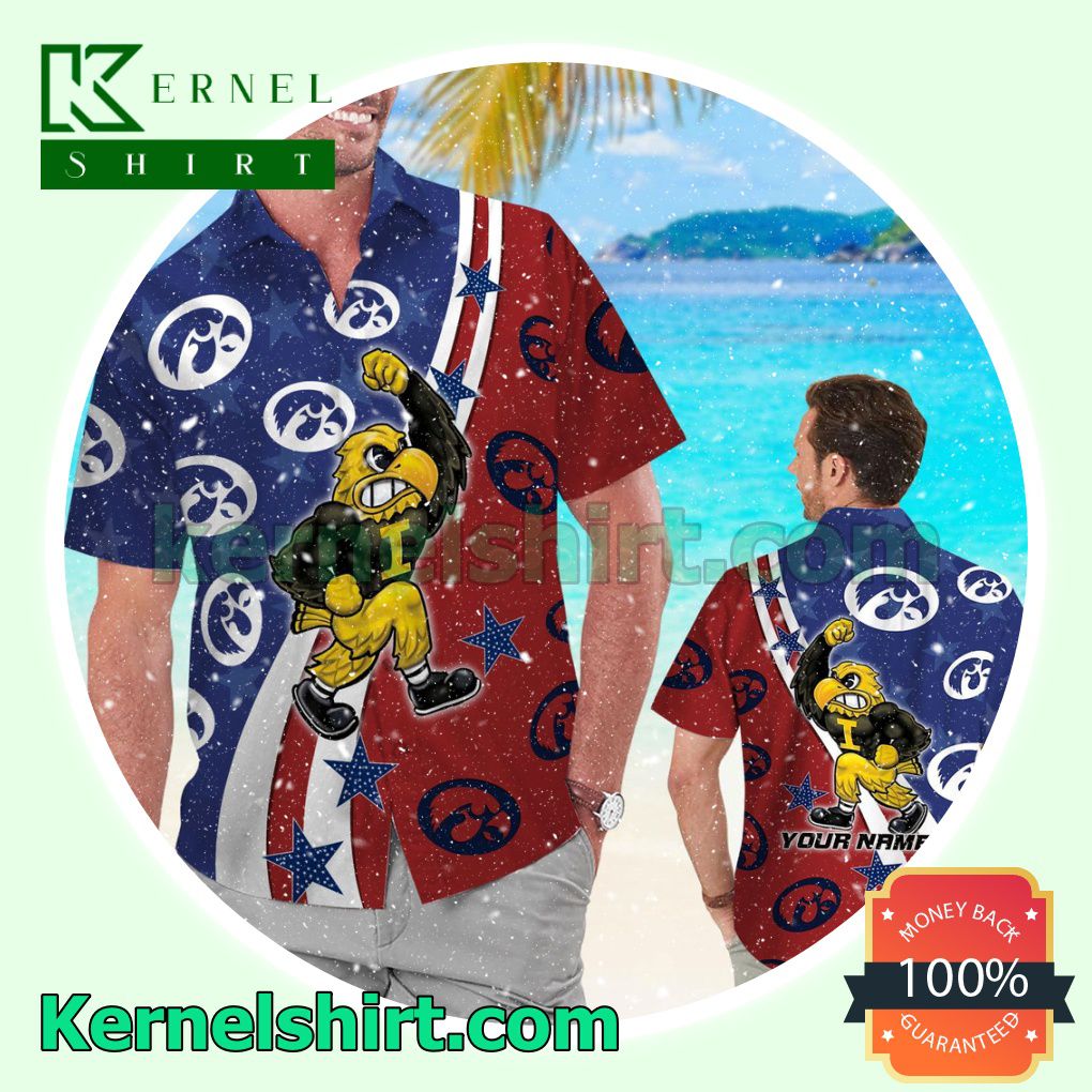 Personalized Iowa Hawkeyes American Flag Summer Hawaiian Shirt