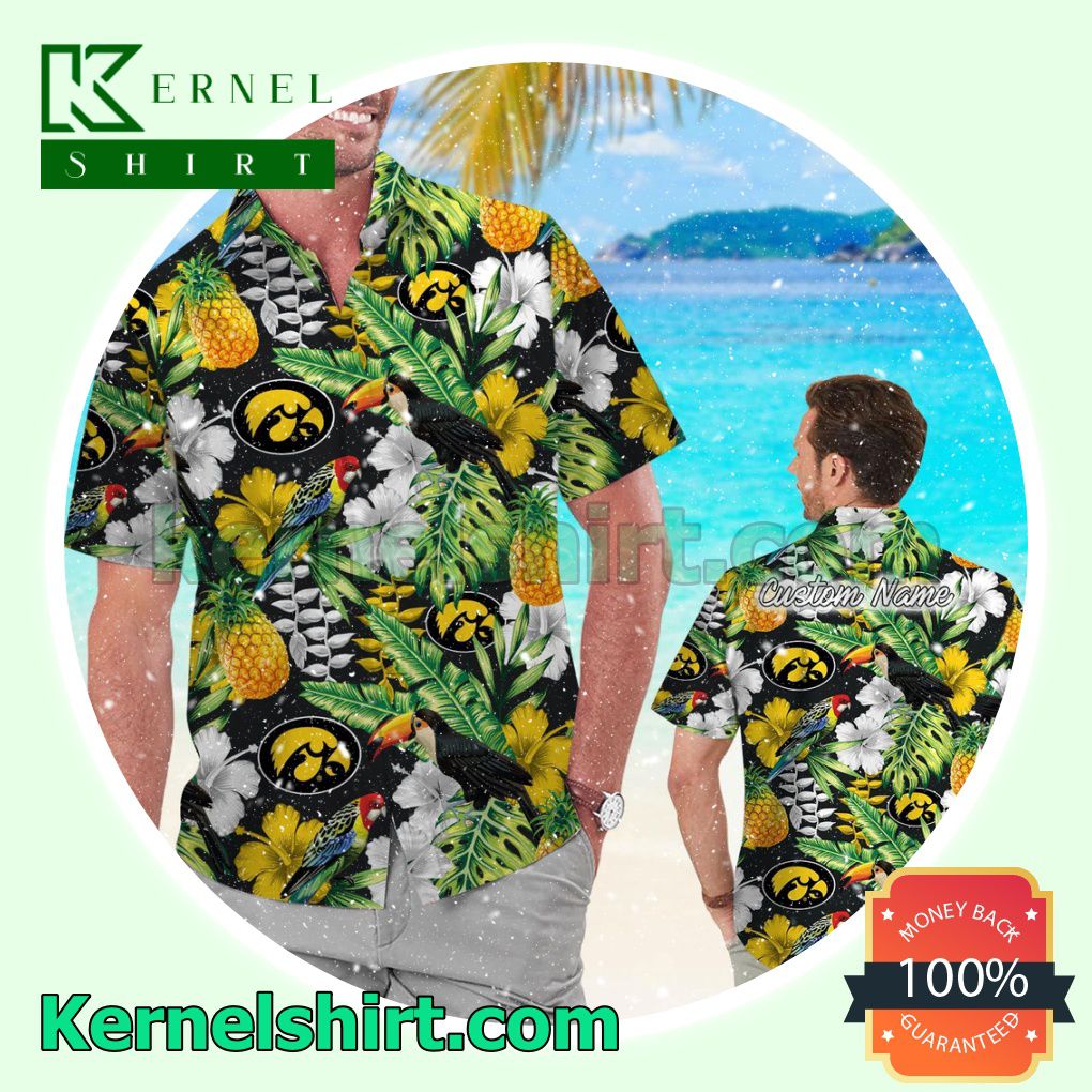 Personalized Iowa Hawkeyes Parrot Floral Tropical Summer Hawaiian Shirt