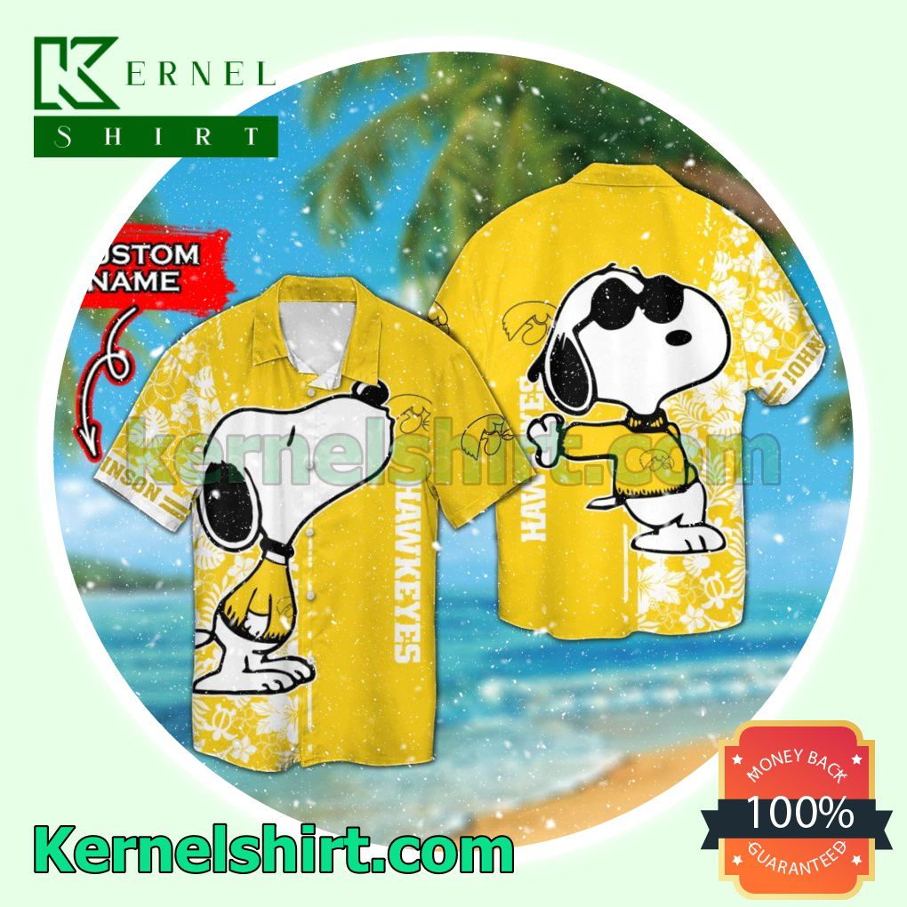 Personalized Iowa Hawkeyes & Snoopy Summer Hawaiian Shirt