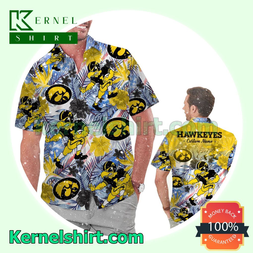 Personalized Iowa Hawkeyes Tropical Floral America Flag For NCAA Football Lovers Summer Hawaiian Shirt