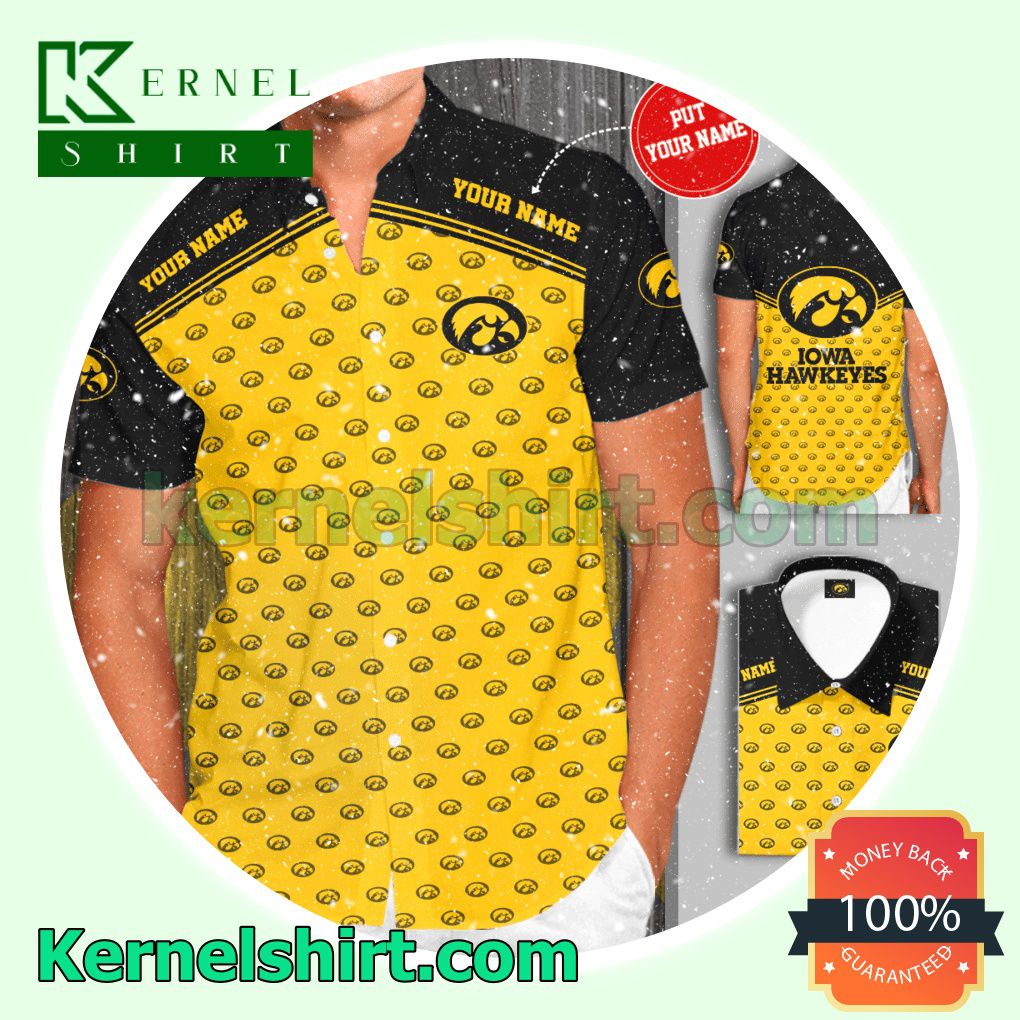 Personalized Iowa Hawkeyes Yellow Black Aloha Beach Hawaiian Shirt