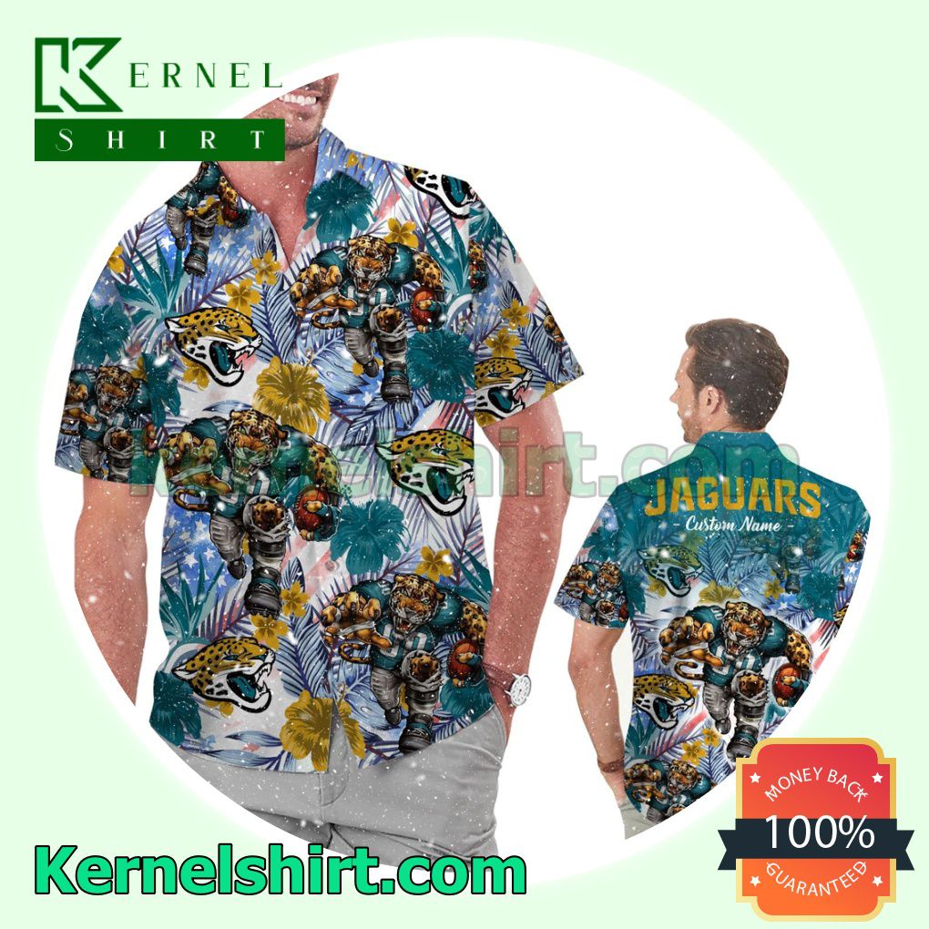 Personalized Jacksonville Jaguars Tropical Floral America Flag Aloha Summer Hawaiian Shirt