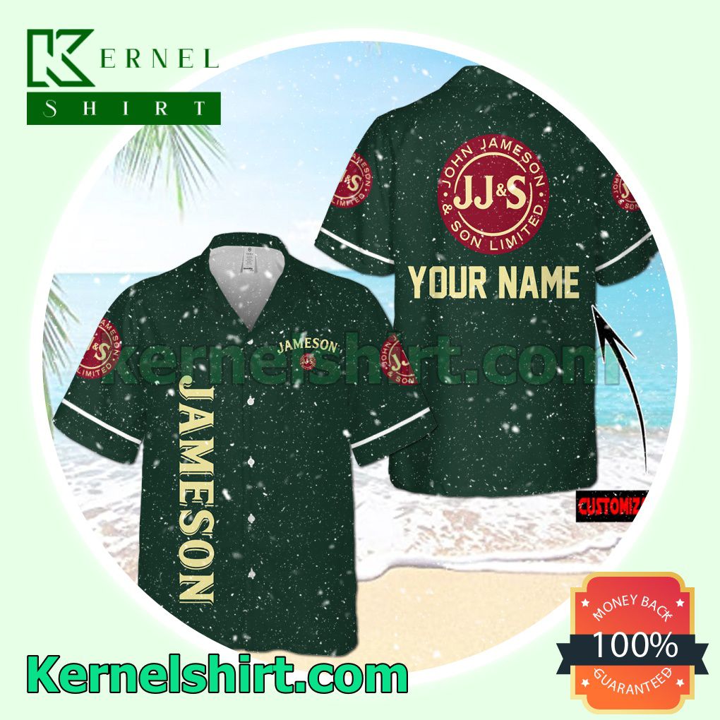 Personalized Jameson Irish Whiskey Dark Green Aloha Beach Hawaiian Shirt